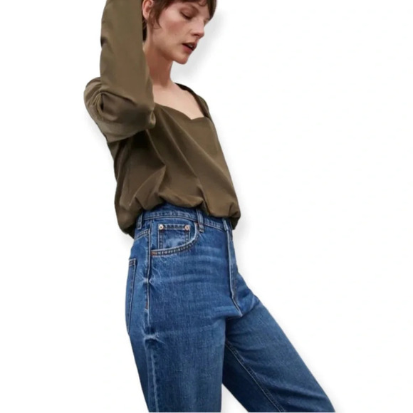 Zara Army Green Sweetheart Neckline Long Sleeve Crop Top Size Medium - Picture 11 of 12
